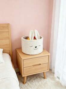 1 Pack Curing Rabbit Teddy Velvet Storage Basket Stereo Rabbit Ears Large Capacity Clothes Storage Bucket Bedroom Home Decoration Easter Bunny Storage Basket Rabbit Shape Storage Basket - View 2