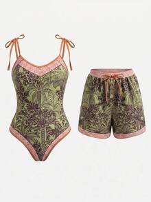Swim Oasis 26SS 春夏度假風 魚骨波西米亞風 一件式泳衣附短褲 2件套 - 彩色 - 查看 5