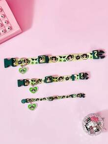 THE POWERPUFF GIRLS X PETSIN 1件寵物項圈附鈴鐺吊飾，可愛圖案，聚酯纖維材質，鈴鐺吊飾點綴，可調節舒適貼合，日常寵物識別，適用幼犬與幼貓 - 彩色 - 查看 10