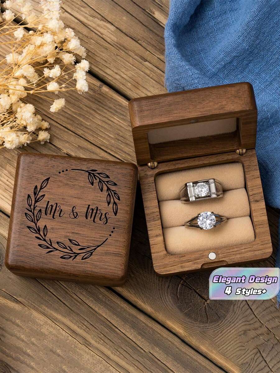 1pc Square Shaped Wooden Ring Box For Wedding Proposal Sun Travel Cool Back To School Christmas Gift Idea Must Haves