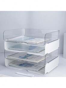 2pcs Stackable A4 Size Transparent PET Desktop File Tray, Space-Saving Document & Letter Organizer Tray For Office, Home, School Supplies - Multicolor - View 5