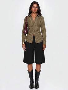 Avantive Women's Long Sleeve Striped Waist-Cinching Shirt - Multicolor - View 5