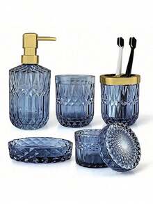 5PCS Bathroom Accessories Set, Lotion Dispenser Toothbrush Holder Soap Dish Cotton Jar, Modern Vanity Countertop Storage Organizer, Elegant Home Decor Gift For Housewarming, Durable Bathroom Kit For Apartment, Complete Bathroom Decor Set - Multicolor - View 7