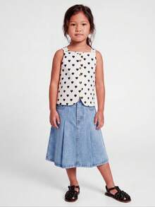 Maija Kids Maija Kids Young Girl Blue Pleated Flared Denim Skirt, Spring And Summer Casual Vacation - Light Wash - View 5