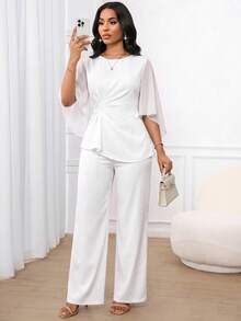 SHEIN Lady Women's Elegant Commuter Top And Pants 2 Pieces Set - White - View 7