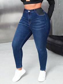 GalTyme Plus Size Women's Casual Versatile Everyday Travel Denim Jeans With Pockets And Buttons - Blue - View 4