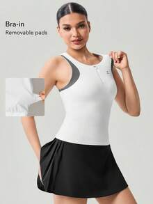 OutZeal Women Sports White Tank Gym Yoga Workout Soft Stretch Bra-In Color-Blocked Active Tops - White - View 2