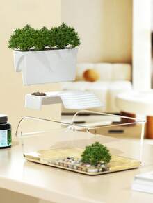 1 Buah Akuarium Kura-kura Plastik Bening dengan Platform Berjemur dan Pot Bunga Gratis untuk Penggunaan di Meja Kantor Rumah Habitat Kepiting Reptil Amfibi Terrarium Kandang Mini Transparan Portabel Tahan Lama Dapat Ditumpuk - Clear - View 2