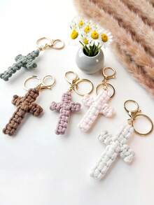 1 buah/5 buah Gantungan Kunci Salib Anyaman Buatan Tangan, Gantungan Kunci Salib Yesus Anyaman, Gantungan Kunci Mobil Kristen, Liontin Tas Gaya Bohemian, Liontin Salib Lembut, Hadiah untuk Wanita dan Pria - View 4