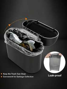 1PC Multifunctional Hanging Car Trash Can With Lid, Waterproof Leakproof Auto Garbage Bin, Dual-Use Storage Organizer For Car Door Cup Holder Office Desktop Small Waste Container, Comes With 2 Rolls Of Small Garbage Bags - Black - View 5