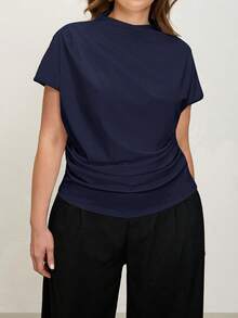 Comfylo Top de talla grande con corte 3D plisado y ajuste ceñido - Azul Marino - Ver 4