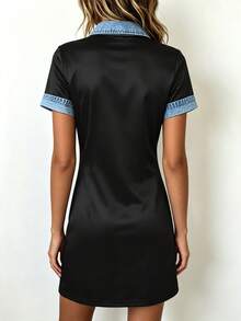 SHEIN Franclia 女款 Polo 領仿古色塊拼接短袖洋裝 - 彩色 - 查看 2