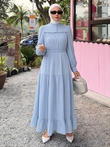 DAZY Women's Solid Color Pleated Casual Party Travel Midi Dress Fall - Blue - View 3
