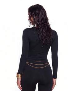 Nuvra Long-Sleeve Cardigan Two Pieces Set,Elegant Women's Blouses ,Black Top - Black - View 2