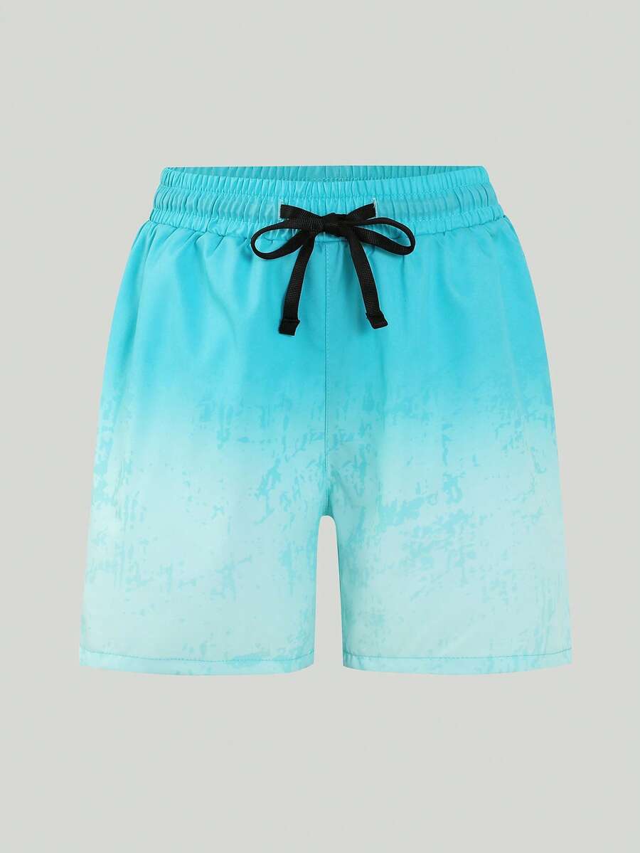 SHEIN Tween Boy Gradient Print Beach Shorts - Mint Blue - View 1