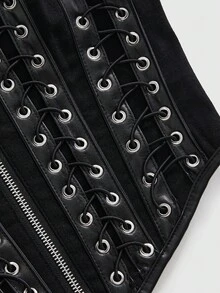 ROMWE Grunge Punk Punk Lace-Up Design Cross Pendant Fitted Bandeau Denim Top For Women - Black - View 4