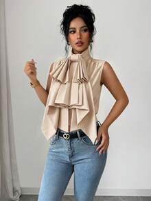 Elenzga Women's Solid Color Fashion Versatile Daily Casual Elegant Shirt Party Night Out Apricot Summer - Apricot - View 4