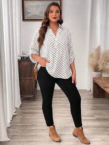 SHEIN LUNE Plus Size Leopard Print Mid-Sleeve Shirt - White - View 4