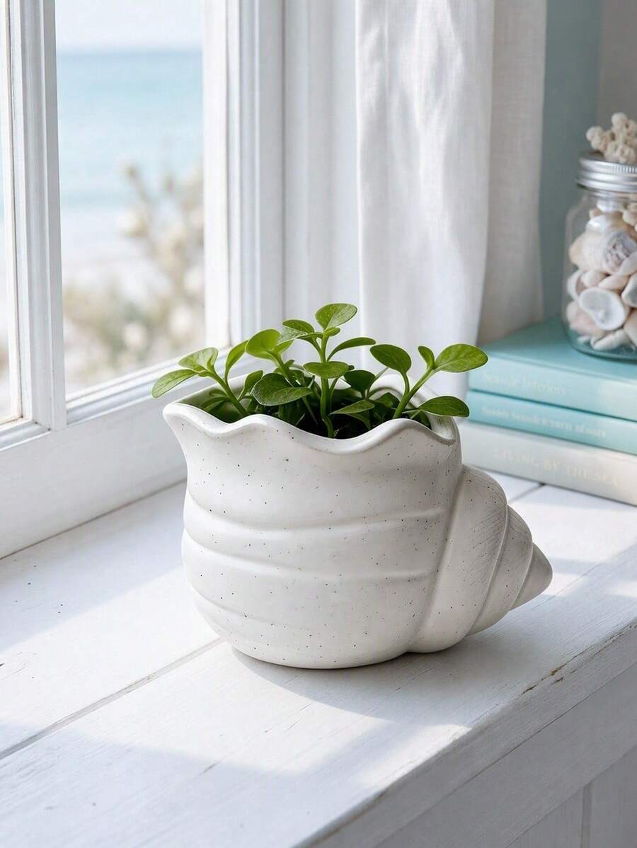Haus Hana 1PC Nordic Minimalist 3D Printed Conch Shell Planter - Indoor Succulent Plant Pot, Scandinavian Aesthetic Decor, Healthy Root Protection Container, Perfect For Ferns Cacti Small Plants,Ideal For Office Desk Windowsill Bedroom - multicolor - View 1