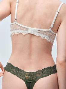 Softvol 1pc Women's Contrast Lace Seamless Panty - Army Green - View 2
