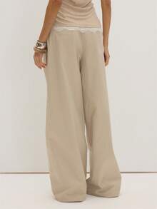 MUSEYN Beige Woven Loose Fitting Oversized Wide Leg Belt Loop Detail Suit Trousers Structured Tailored Everyday Office Fall New Season - Light Grey - View 4