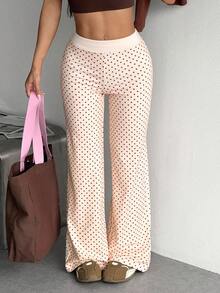 Dewbera Dewbera Women's Fashion Versatile Polka Dot Print High Waist Sports Pants - Dusty Pink - View 5