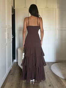Ronhire Elegant Banquet/Date Layered Hem Spaghetti Strap Dress,Summer Dresses For Women - Brown - View 2