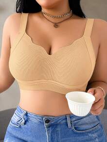SHEIN Seamless Plus Size Wireless Bra, 1pc - Apricot - View 6