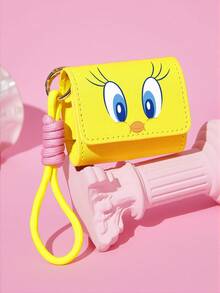 LOONEY TUNES X SHEIN Cute Cartoon Bird PU Leather Earbud Case With Lanyard, Portable Wireless Headphone Protective Pouch For Multiple Bluetooth Earphones, Great For Daily Carry Travel - Yellow - View 3