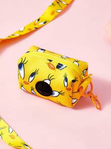 LOONEY TUNES X SHEIN 鮮黃色可愛卡通小鳥印花寵物胸背帶套裝，含牽繩、項圈與便便袋收納袋，貓狗日常散步用品 - 亮黃 - 查看 9