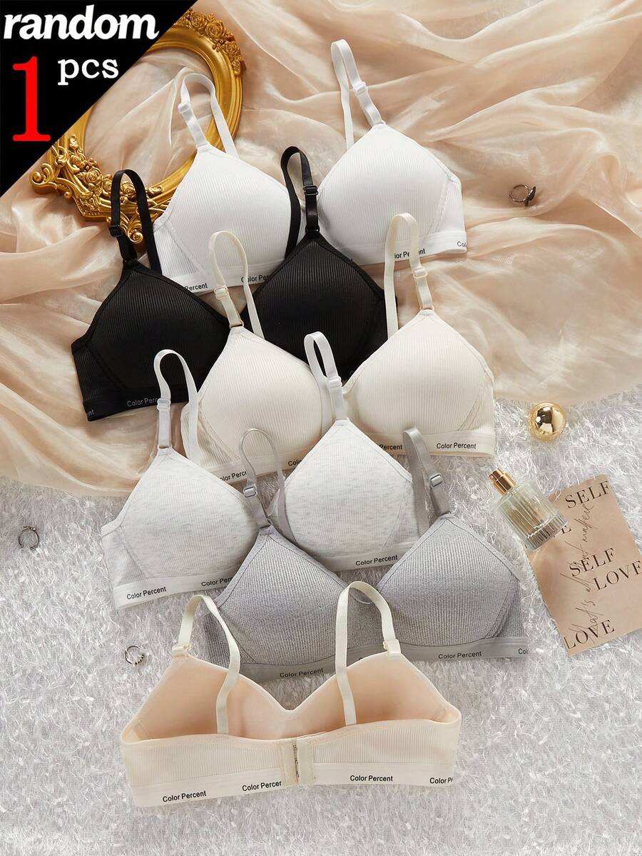 [1pc Random Style]Girl's Anti-Sagging Wireless Bra, Student Sports Bra For Junior High And High School Girls, Teenager Girls Bra - Multicolor - View 1