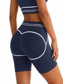 SHEIN Sports Women's Colorblock Casual Versatile Daily Travel Sports Shorts - Blue - View 5