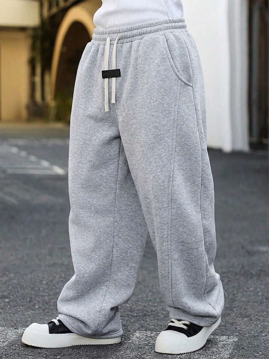 Manfinity Homme 男士休閒寬鬆百搭運動長褲 - 淺灰色 - 查看 1