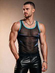 ZURIURI Men's Gradient Black Trim Casual Sexy Techno Tank Top Rave Summer - Multicolor - View 1