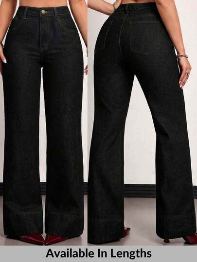 SHEIN Tall CURVE بنطلون جينز نسائي مقاس كبير بخصر عالي وساق مستقيمة فضفاض كاجوال متعدد الاستخدامات مع جيوب ملابس كاوبوي للنساء ملابس الخريف والعطلات والحفلات الموسيقية