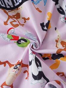 LOONEY TUNES X SHEIN 女款字母印花背心內衣套裝 - 粉色 - 查看 4