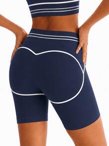 SHEIN Sports Women's Colorblock Casual Versatile Daily Travel Sports Shorts - Blue - View 2