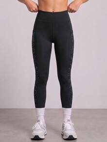 SHEIN Tween Girl Contrast Panel Phone Pocket Top-Stitching Active Leggings, Autumn Winter, Fall, Back To School, Yoga, Running, Cycling, Gym, Workout - Black - View 6