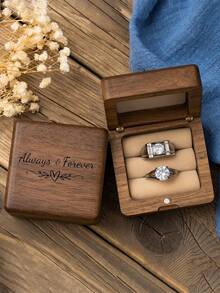 1pc Square Shaped Wooden Ring Box For Wedding Proposal Sun Travel Cool Back To School Christmas Gift Idea Must Haves - Walnut - View 7