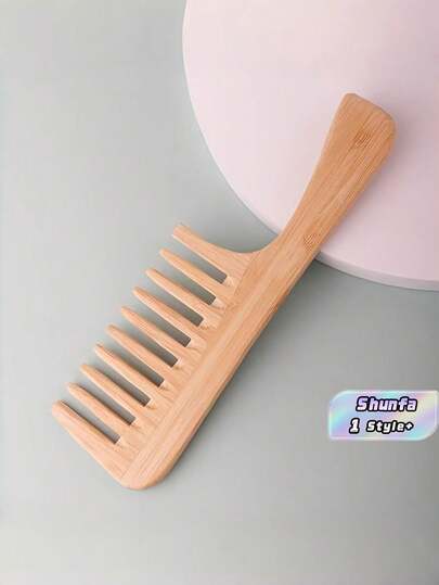 1 pieza Peine de dientes anchos de madera de bambú con cerdas de madera natural, mango de bambú, cepillo desenredante suave para cabello húmedo y seco, rizado, liso, trenzas, rastas, cuero cabelludo sensible, antiestático, suave, duradero, ergonómico, ligero, portátil y compacto