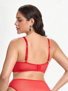 Slumbrini 2pcs Plus Size Lace Patchwork Lingerie Set Red - Red - View 2