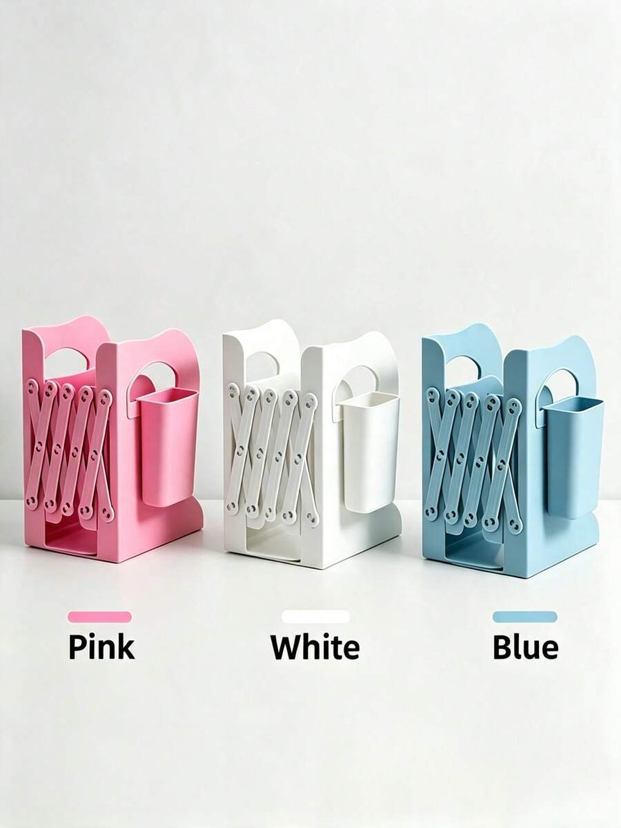 1pc Retractable Book Stand Desktop Finishing Book Storage Rack Student Book Folder, Three Colors Available - Rectangle - View 1