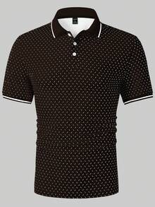 Manfinity Homme 男士休閒印花拼色半門襟鈕扣短袖 Polo 衫 - 棕色 - 查看 5