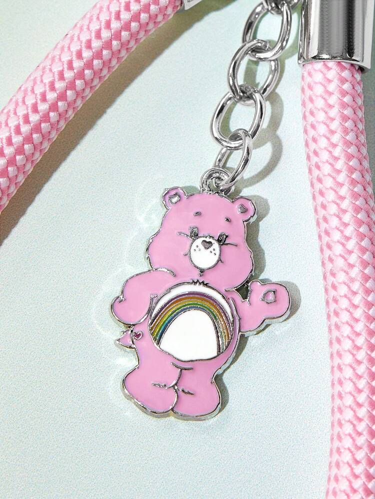 SHEIN X Care Bears سلسلة هاتف محمول كرتونية لطيفة من سبيكة الزنك باللون الوردي مصنوعة يدويًا، سلسلة هاتف محمول كرتونية للجنسين، قلادة هاتف محمول - وردي - مشاهدة 2