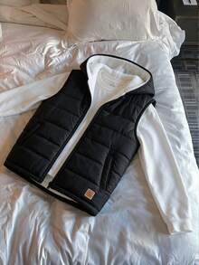 Boys' Casual Thermal-Lined Hooded Vest, Suitable For Daily Wear, Versatile, Winter - Black - View 10