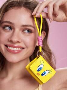 LOONEY TUNES X SHEIN Cute Cartoon Bird PU Leather Earbud Case With Lanyard, Portable Wireless Headphone Protective Pouch For Multiple Bluetooth Earphones, Great For Daily Carry Travel - Yellow - View 1