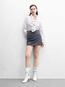 CUCCOO BIZCHIC 女款尖頭高跟側拉鍊白色百褶中筒靴 日常通勤 簡約百搭 秋冬短靴 - 白色PU - 查看 11