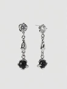 MortiRose Silver Lava Texture Punk Style Earrings,Goth/Gothic/Punk/Grunge/Dark Gothic,Streetwear,Summer/Festival/Prom/Party,Vintage - Silver - View 5