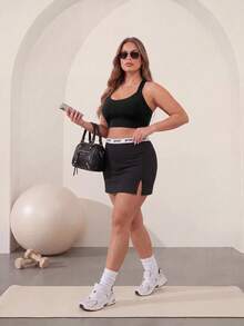 SHEIN Sports 2PCS Women Plus Size Sports Tees Tanks Gym Pilates Black Summer - Multicolor - View 3