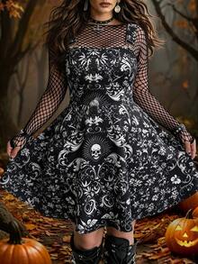 Linhara CURVE Plus Size Woven Elegant Business Casual Autumn Autumn Dress - Black - View 4